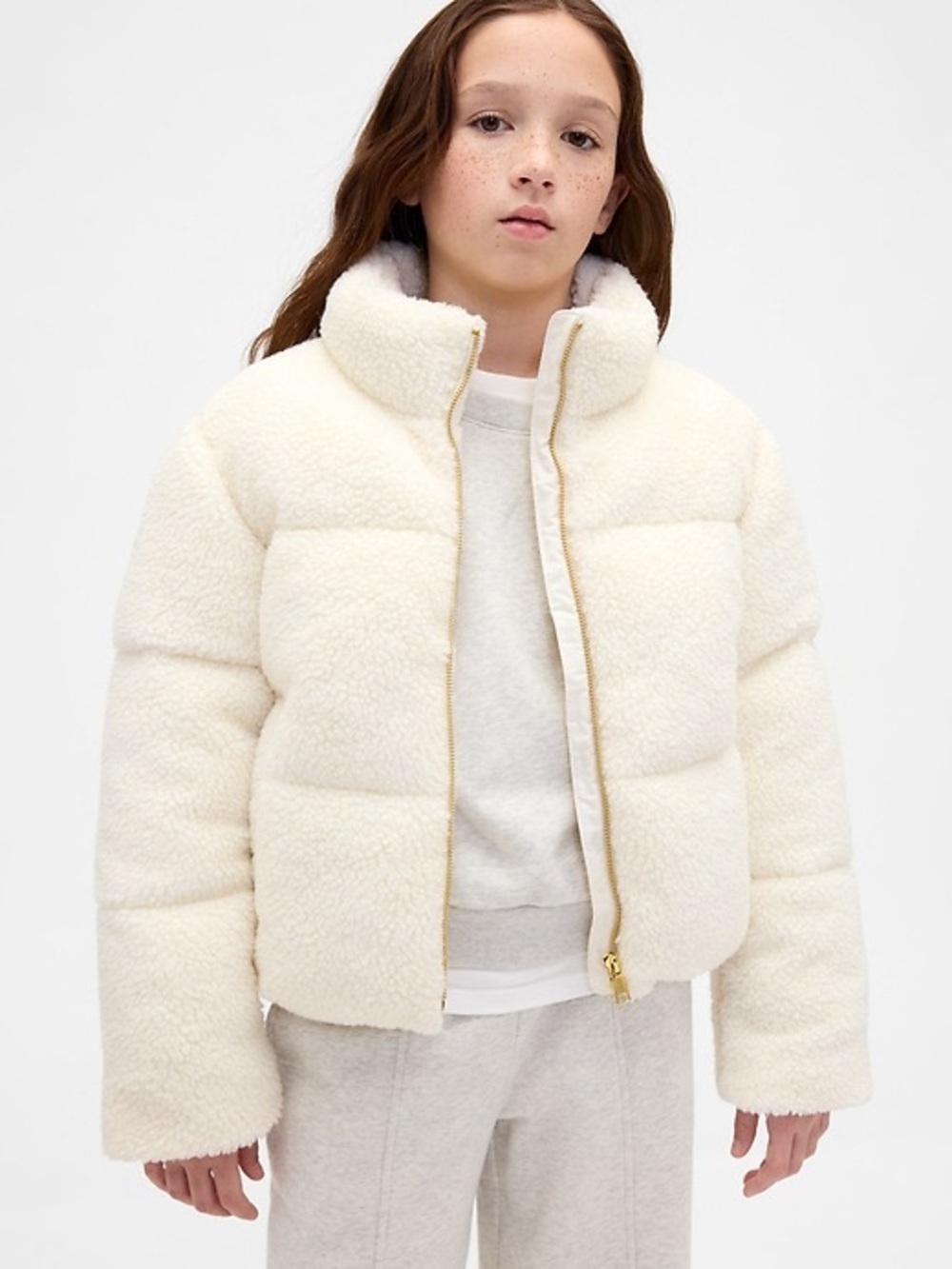 Gap Girls Sherpa Puffer Bomber Coat Ivory size XS